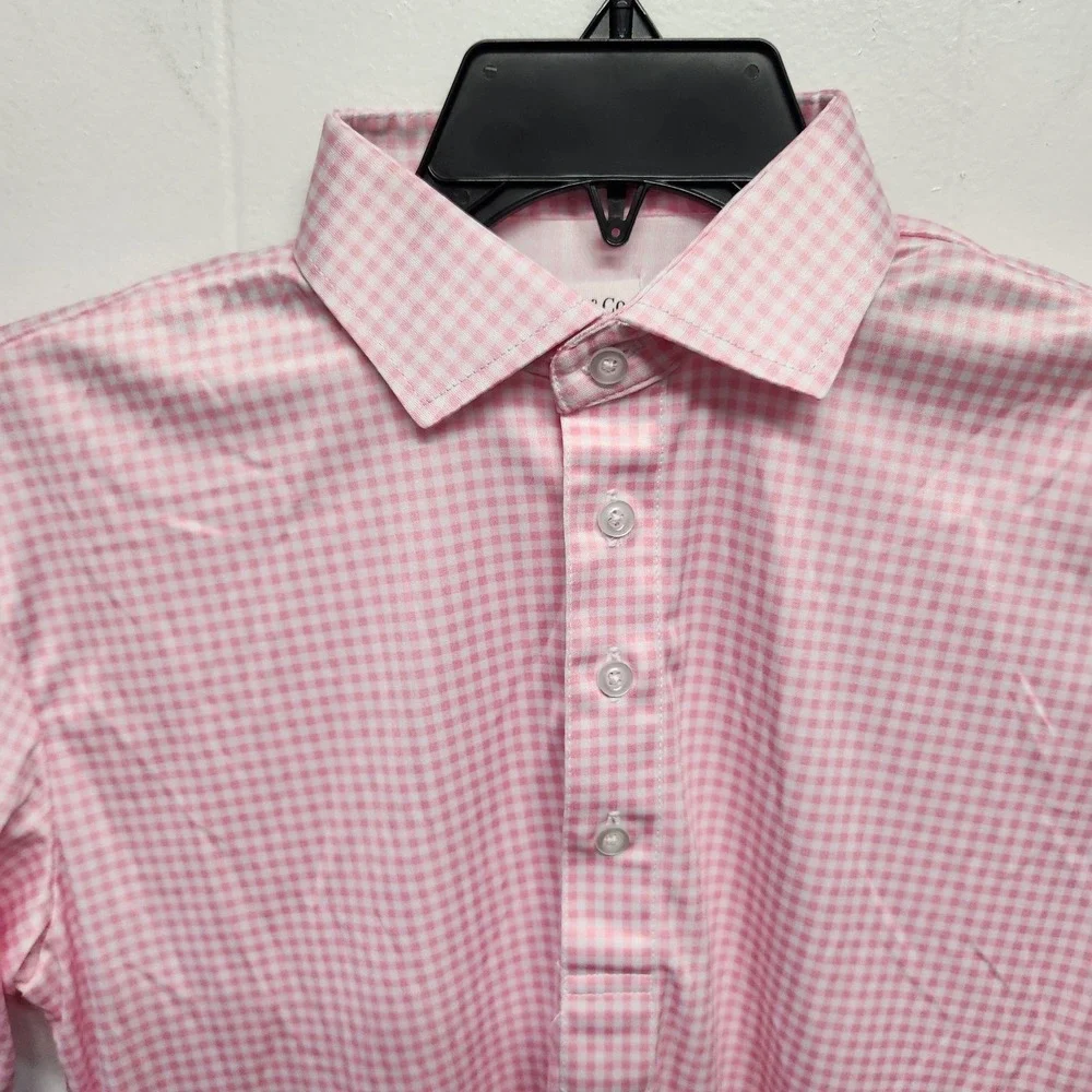 Collars &‎ Co. Polo Shirt Mens Small Pink White Dress Collar Gingham Check Golf